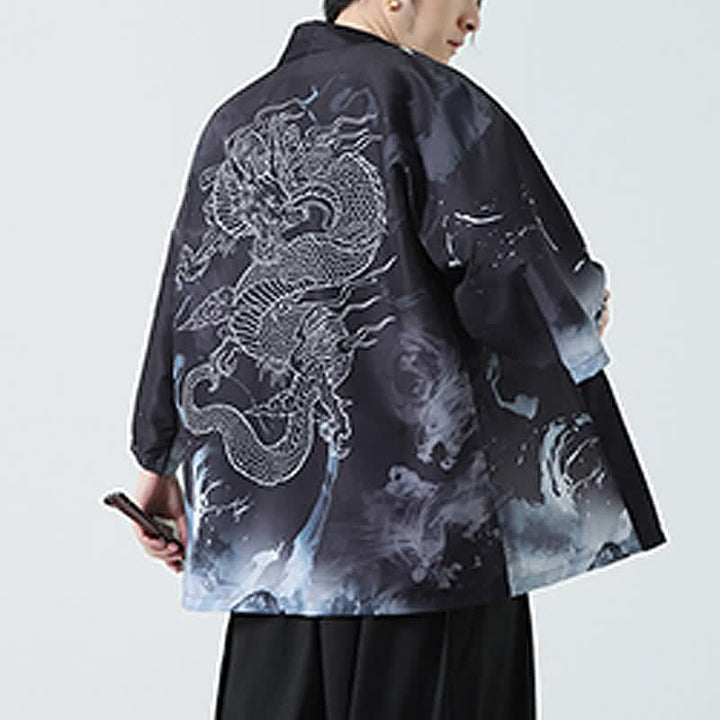 Buddha Stones Kimono de verano informal vintage con estampado de grullas para hombre - image 20