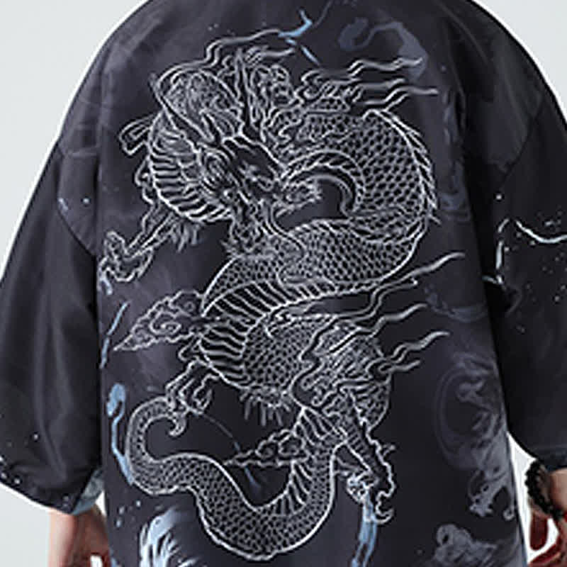 Buddha Stones Kimono de verano informal vintage con estampado de grullas para hombre - image 21