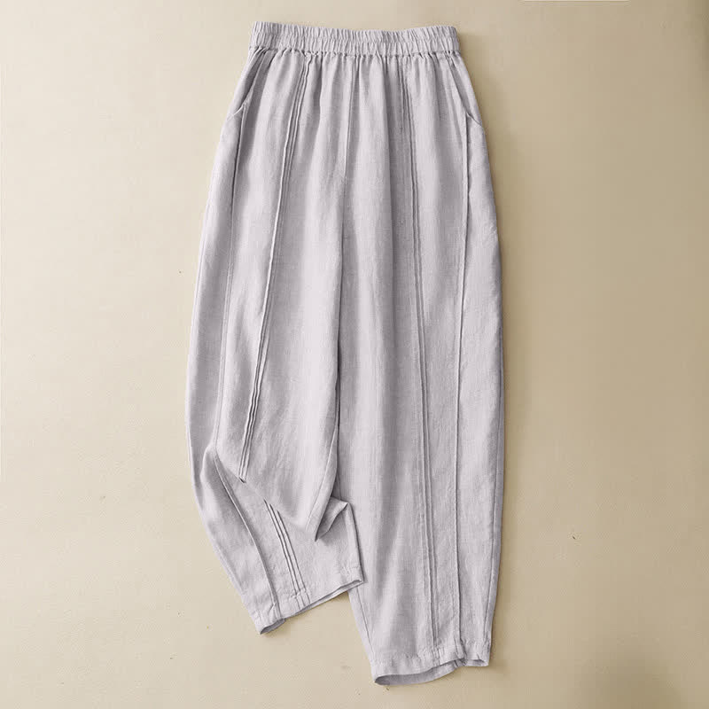 Buddha Stones Pantalones cortos minimalistas informales de verano, color liso, con costura vertical, estilo harem para mujer con bolsillos. - Lino - US8-10, UK/AU12-14, EU40-42 (2XL) - image 0
