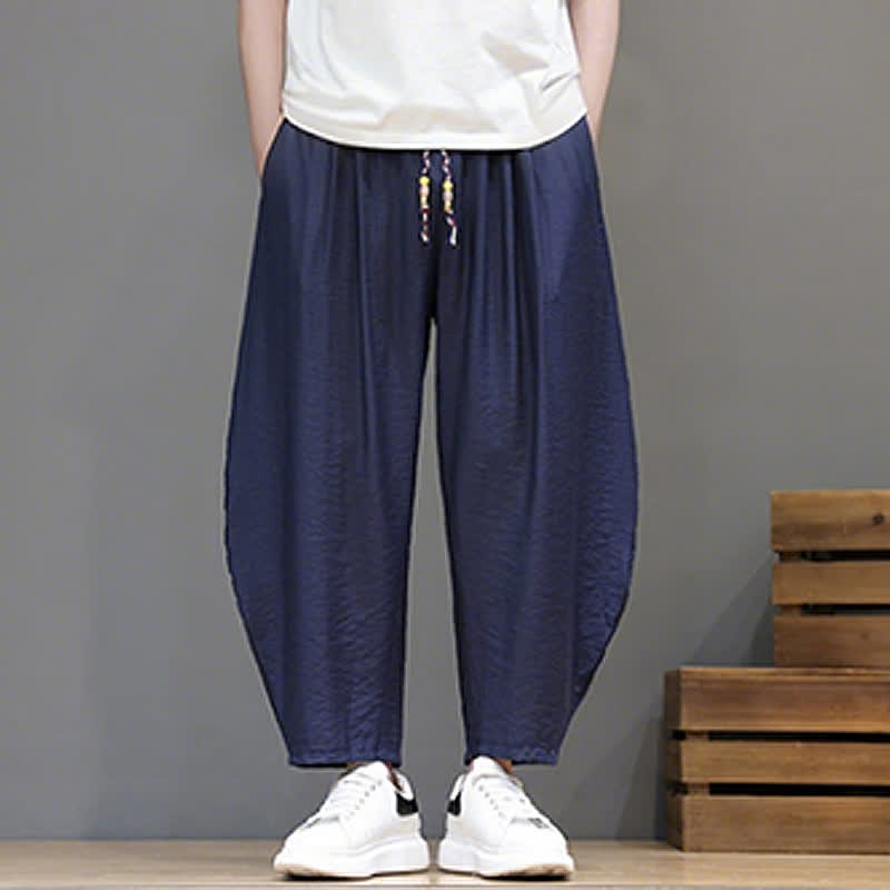 Buddha Stones Pantalones cortos minimalistas informales de verano con cordón ajustable, pantalones harem para hombre con bolsillo. - image 1