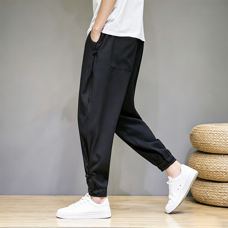 Buddha Stones Pantalones capri lisos informales de verano con cordón ajustable para hombre, corte ajustado y bolsillo. - Negro - US/UK/AU46, EU56 (5XL) - image 15