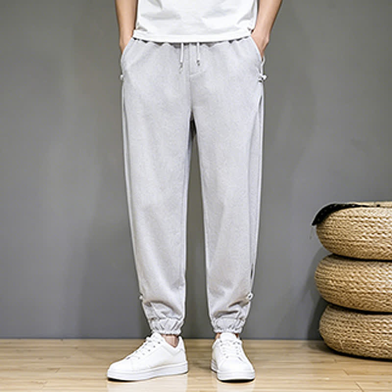 Buddha Stones Pantalones capri lisos informales de verano con cordón ajustable para hombre, corte ajustado y bolsillo. - image 6