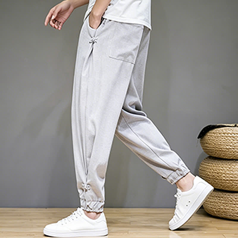 Buddha Stones Pantalones capri lisos informales de verano con cordón ajustable para hombre, corte ajustado y bolsillo. - image 4