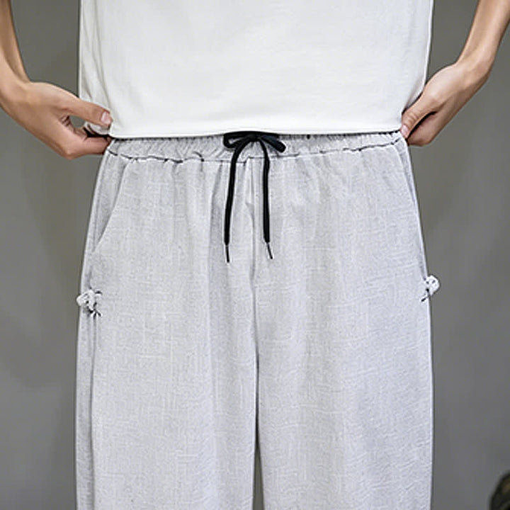 Buddha Stones Pantalones capri lisos informales de verano con cordón ajustable para hombre, corte ajustado y bolsillo. - image 12