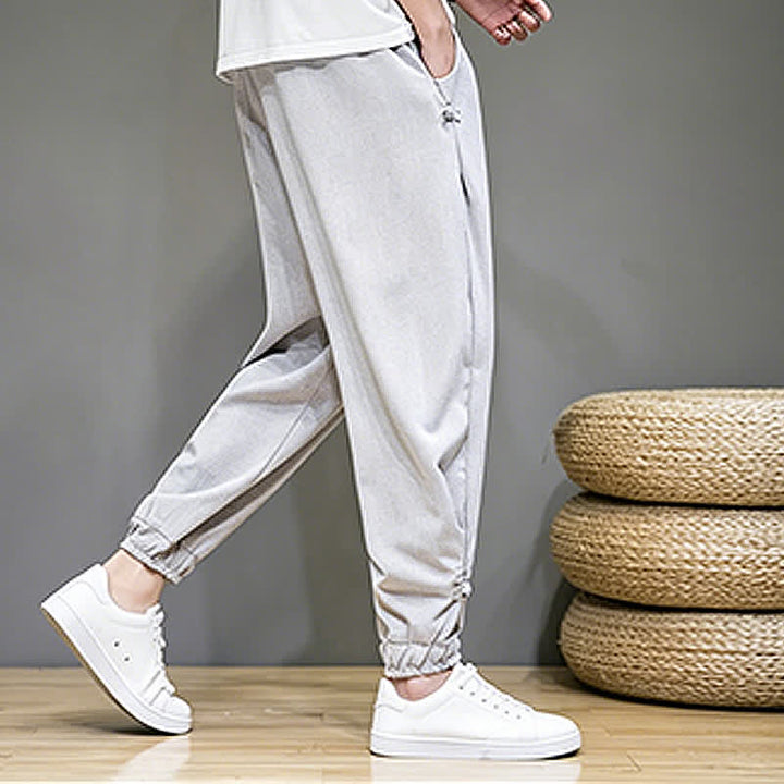 Buddha Stones Pantalones capri lisos informales de verano con cordón ajustable para hombre, corte ajustado y bolsillo. - image 8