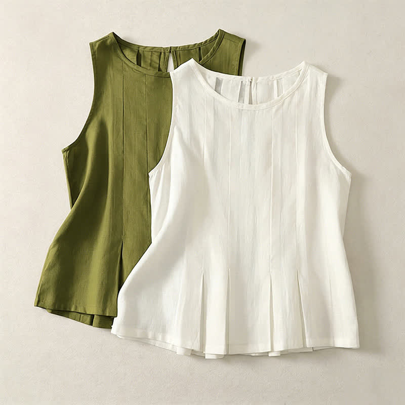 Buddha Stones Camiseta sin mangas elegante de verano con pliegues y costura vertical para mujer. - image 13