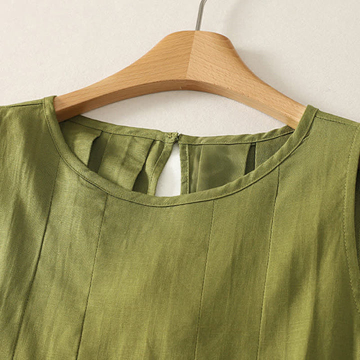 Buddha Stones Camiseta sin mangas elegante de verano con pliegues y costura vertical para mujer. - image 1