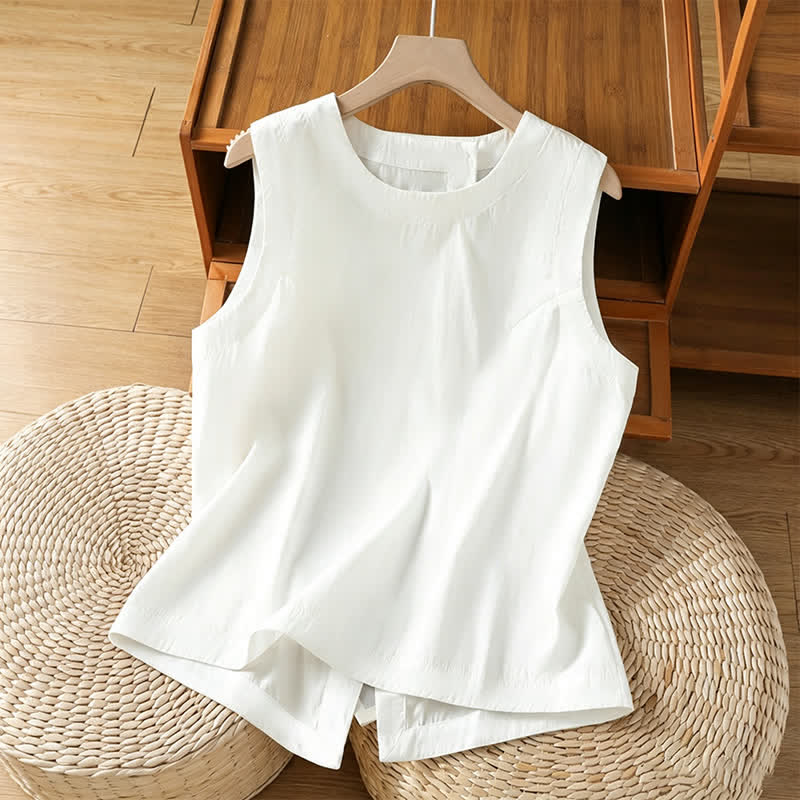 Buddha Stones Camiseta sin mangas minimalista de verano con diseño irregular en la espalda para mujer. - Blanco - US8-10, UK/AU12-14, EU40-42 (2XL) - image 9