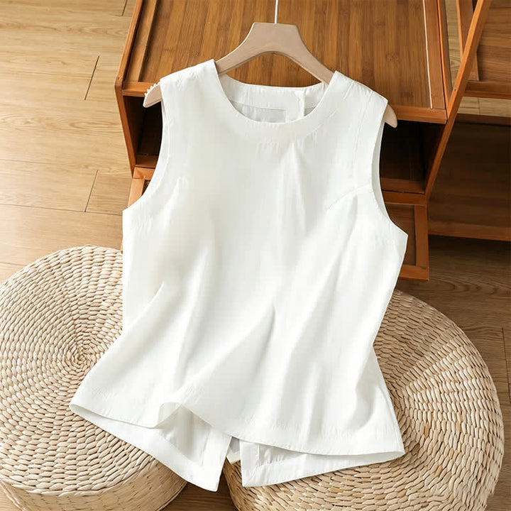 Buddha Stones Camiseta sin mangas minimalista de verano con diseño irregular en la espalda para mujer. - Blanco - US8-10, UK/AU12-14, EU40-42 (2XL) - image 9