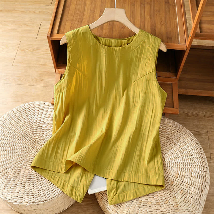 Buddha Stones Camiseta sin mangas minimalista de verano con diseño irregular en la espalda para mujer. - Caqui - US8-10, UK/AU12-14, EU40-42 (2XL) - image 0