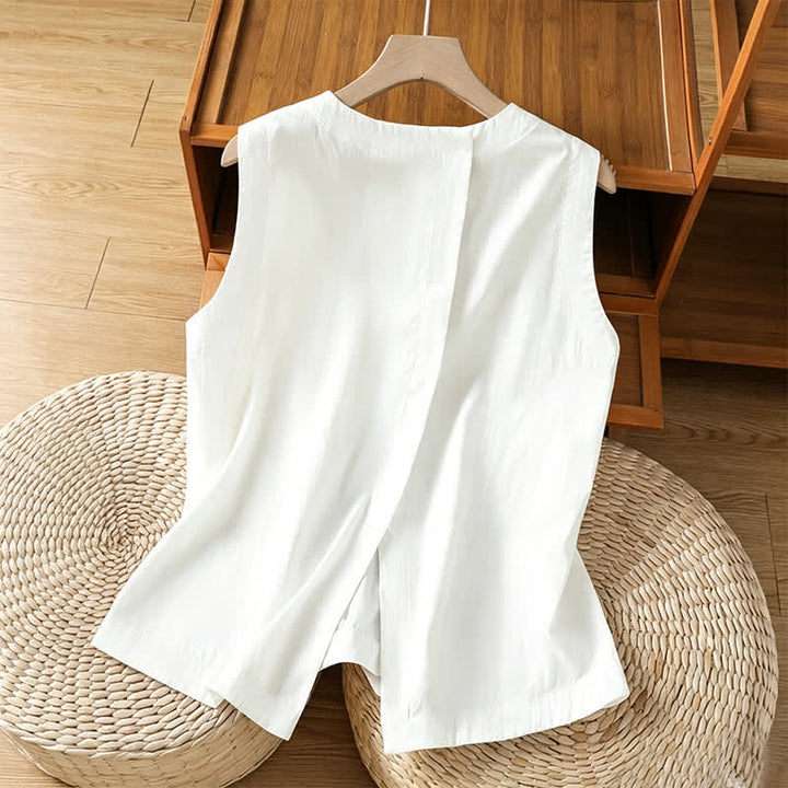 Buddha Stones Camiseta sin mangas minimalista de verano con diseño irregular en la espalda para mujer. - image 10