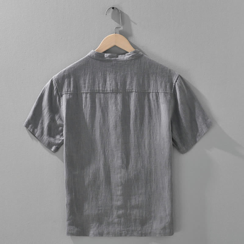 Buddha Stones Camisas de manga corta para hombre, estilo vintage de verano, con cuello mandarín, botones y bolsillos. - image 1