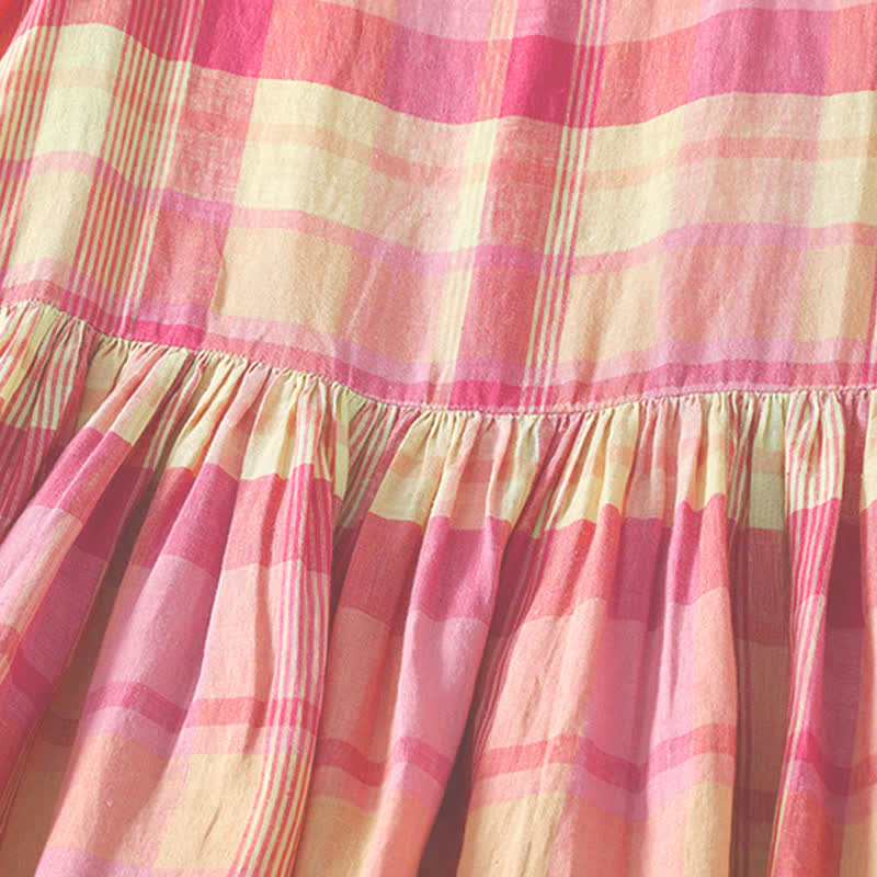 Buddha Stones Vestido de verano informal vintage a cuadros para mujer, sin mangas y con bolsillo. - image 3