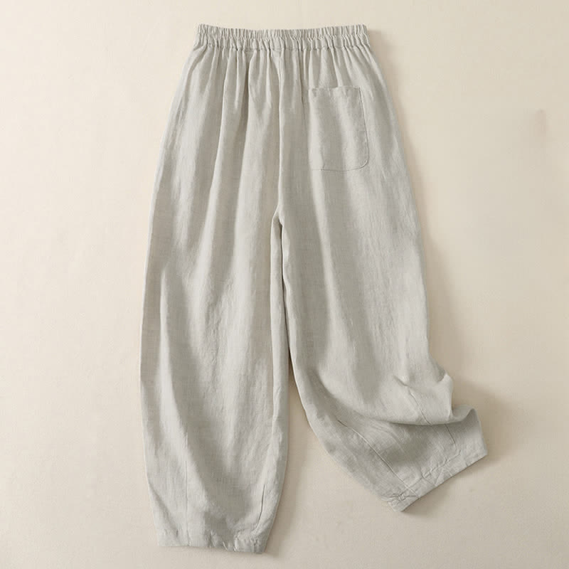Buddha Stones Pantalones cortos minimalistas informales de verano, de color liso, estilo harem plisado para mujer con bolsillos. - image 1