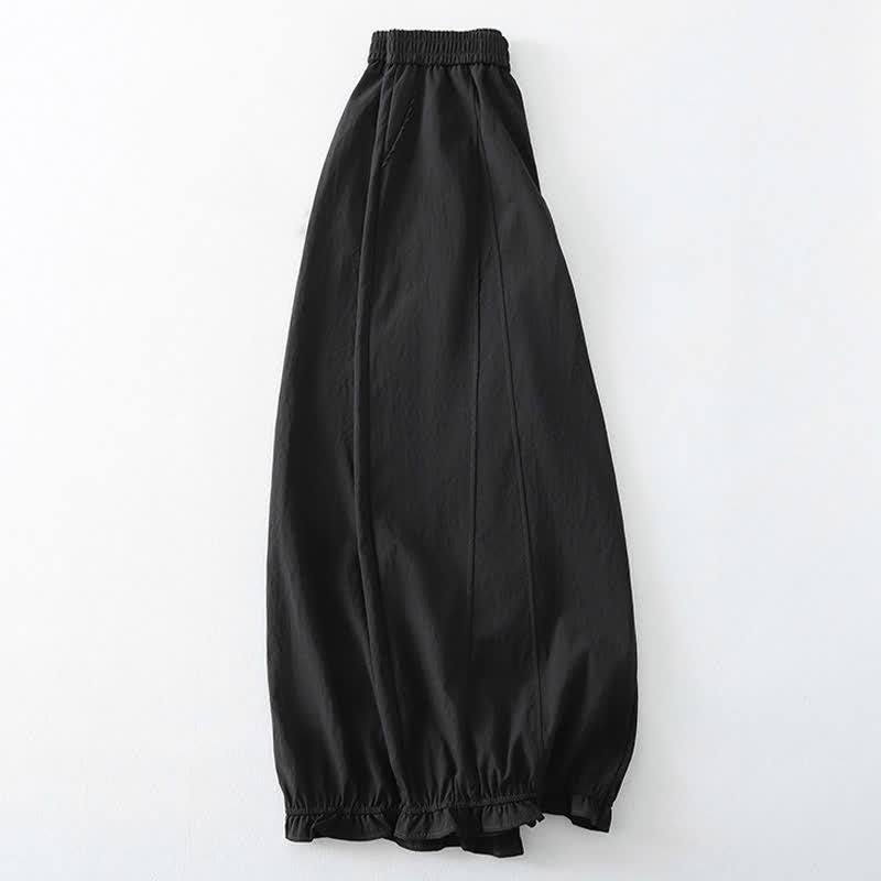Buddha Stones Pantalones tobilleros minimalistas de verano con volantes en el bajo, estilo harem para mujer con bolsillos. - image 7