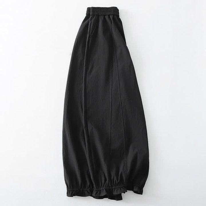 Buddha Stones Pantalones tobilleros minimalistas de verano con volantes en el bajo, estilo harem para mujer con bolsillos. - image 7