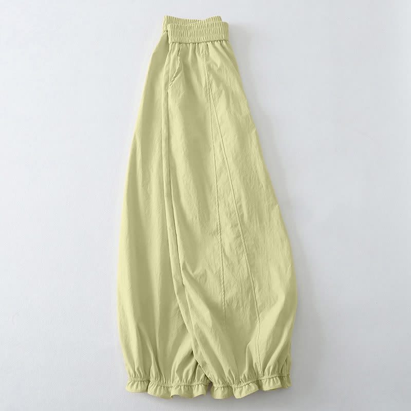 Buddha Stones Pantalones tobilleros minimalistas de verano con volantes en el bajo, estilo harem para mujer con bolsillos. - image 1