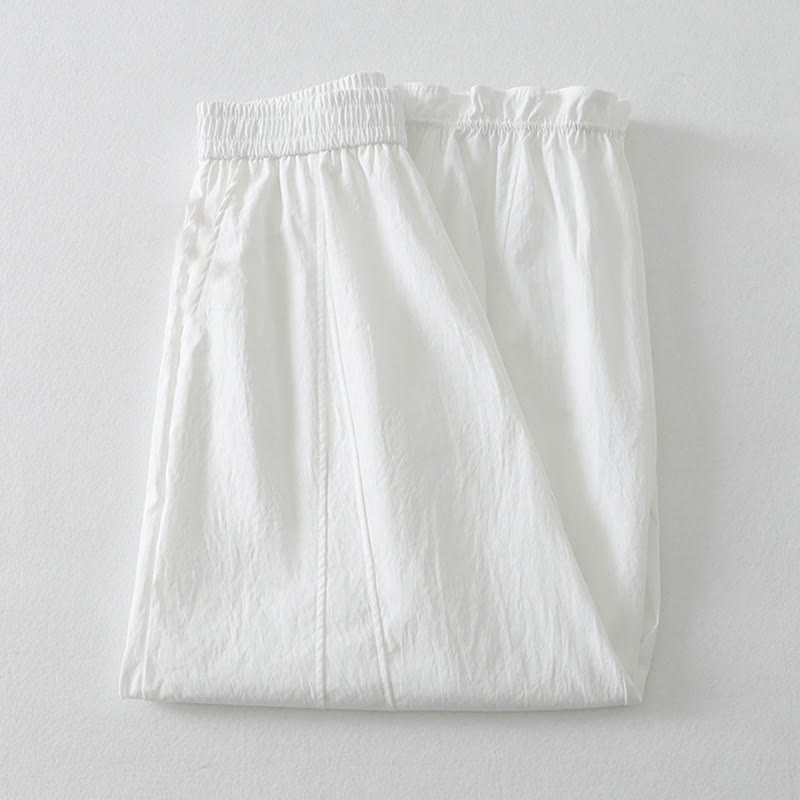 Buddha Stones Pantalones tobilleros minimalistas de verano con volantes en el bajo, estilo harem para mujer con bolsillos. - image 15