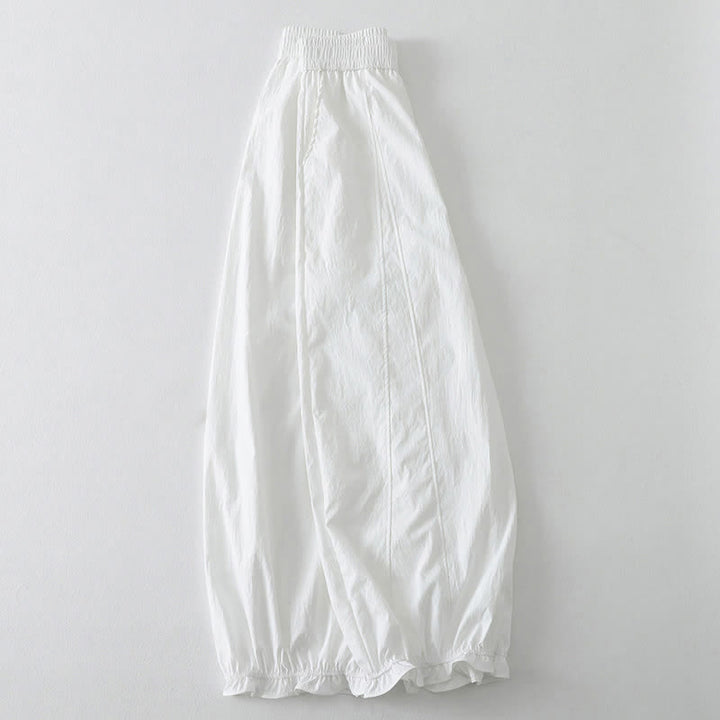 Buddha Stones Pantalones tobilleros minimalistas de verano con volantes en el bajo, estilo harem para mujer con bolsillos. - image 14