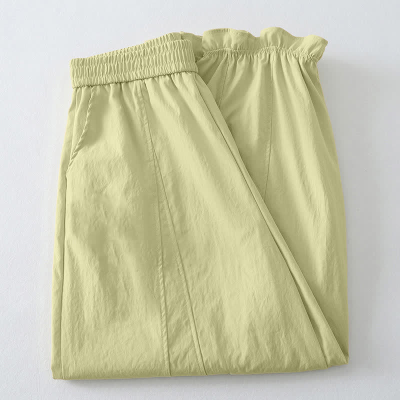 Buddha Stones Pantalones tobilleros minimalistas de verano con volantes en el bajo, estilo harem para mujer con bolsillos. - image 2