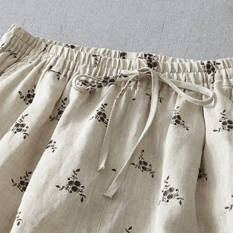 Buddha Stones Pantalones cortos de verano informales vintage con cordón ajustable y estampado floral de lunares, pantalones harem para mujer con bolsillo. - image 1