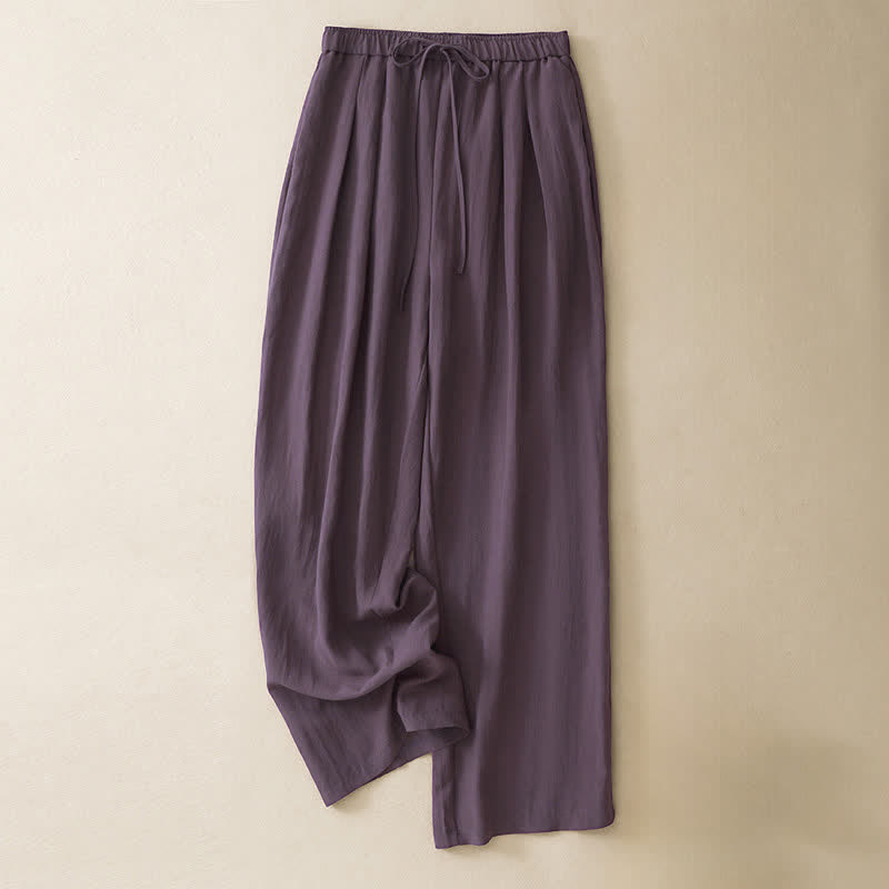 Buddha Stones Pantalones largos de verano informales minimalistas con cordón ajustable, color liso, corte ajustado y bolsillos para mujer. - Púrpura - US8-10, UK/AU12-14, EU40-42 (2XL) - image 0