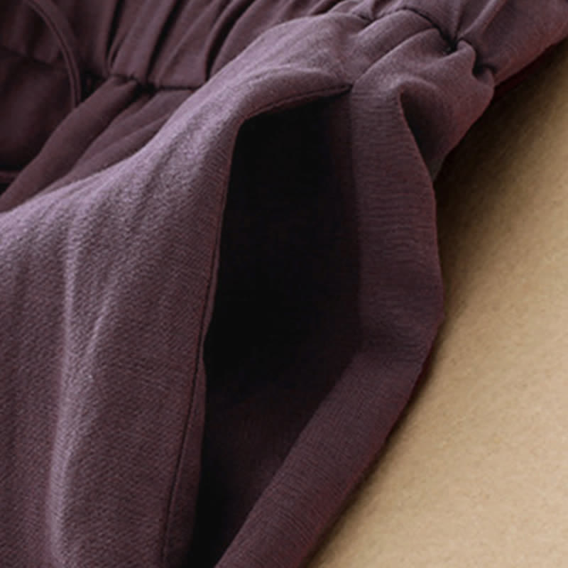 Buddha Stones Pantalones largos de verano informales minimalistas con cordón ajustable, color liso, corte ajustado y bolsillos para mujer. - image 1