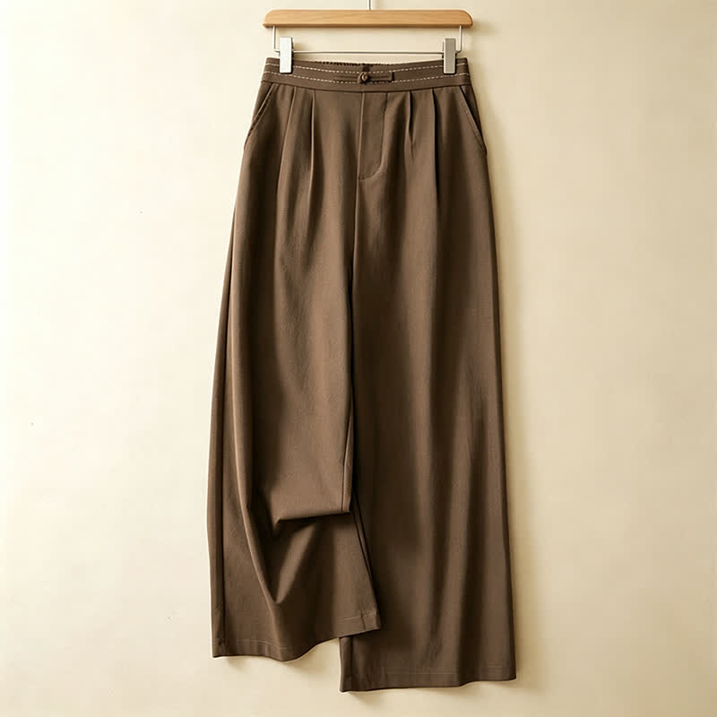 Buddha Stones Pantalones tobilleros minimalistas de verano, de color liso, con un botón tipo rana y pierna recta con bolsillos. - Tierra de siena - US12, UK/AU16, EU44 (3XL) - image 0