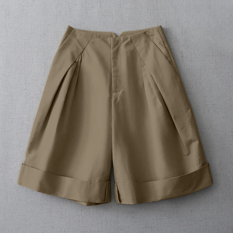 Buddha Stones Shorts de verano minimalistas, elegantes, de color liso, con cremallera y bolsillos para mujer. - Broncearse - US8-10, UK/AU12-14, EU40-42 (2XL) - image 0