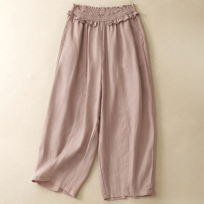 Buddha Stones Pantalones cortos de verano informales minimalistas de color liso con volantes y cintura elástica para mujer, de pierna recta y con bolsillo. - rosa claro - US8-10, UK/AU12-14, EU40-42 (2XL) - image 0