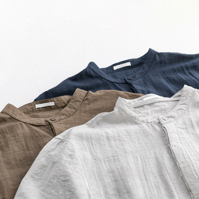 Buddha Stones Camisa de manga corta para hombre, estilo Tang casual de verano, con cuello mandarín, botones hasta la mitad y bolsillo decorativo. - image 18