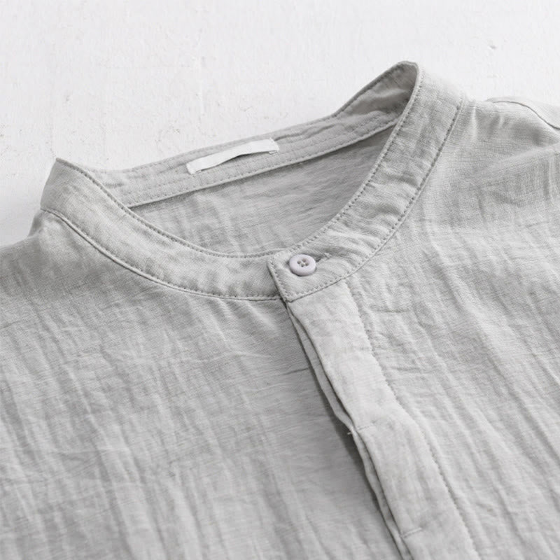 Buddha Stones Camisa de manga corta para hombre, estilo Tang casual de verano, con cuello mandarín, botones hasta la mitad y bolsillo decorativo. - image 3