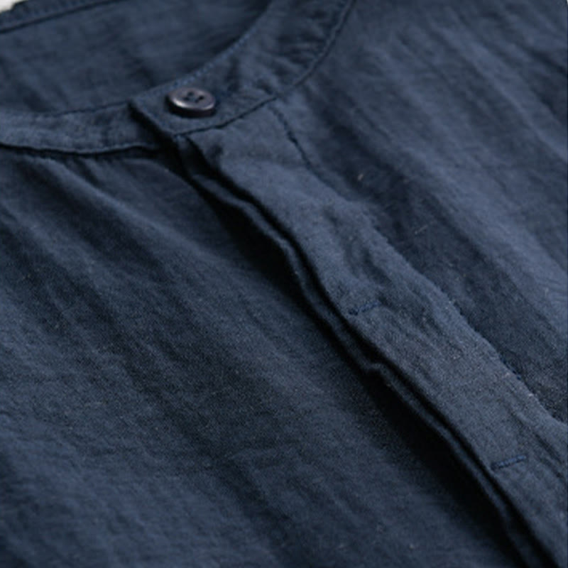 Buddha Stones Camisa de manga corta para hombre, estilo Tang casual de verano, con cuello mandarín, botones hasta la mitad y bolsillo decorativo. - image 11