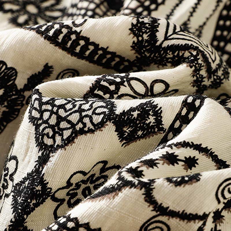 Buddha Stones Falda de mujer de estilo bohemio casual de verano en negro y beige con estampado geométrico floral. - image 10