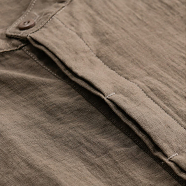 Buddha Stones Camisa de manga corta para hombre, estilo Tang casual de verano, con cuello mandarín, botones hasta la mitad y bolsillo decorativo. - image 15