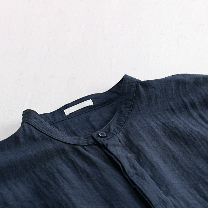 Buddha Stones Camisa de manga corta para hombre, estilo Tang casual de verano, con cuello mandarín, botones hasta la mitad y bolsillo decorativo. - image 10