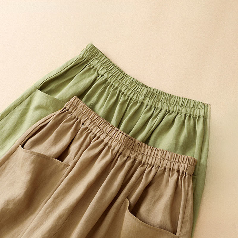 Buddha Stones Pantalones cortos casuales de verano con cintura elástica, color liso, para mujer, de pierna ancha y con bolsillos. - image 17