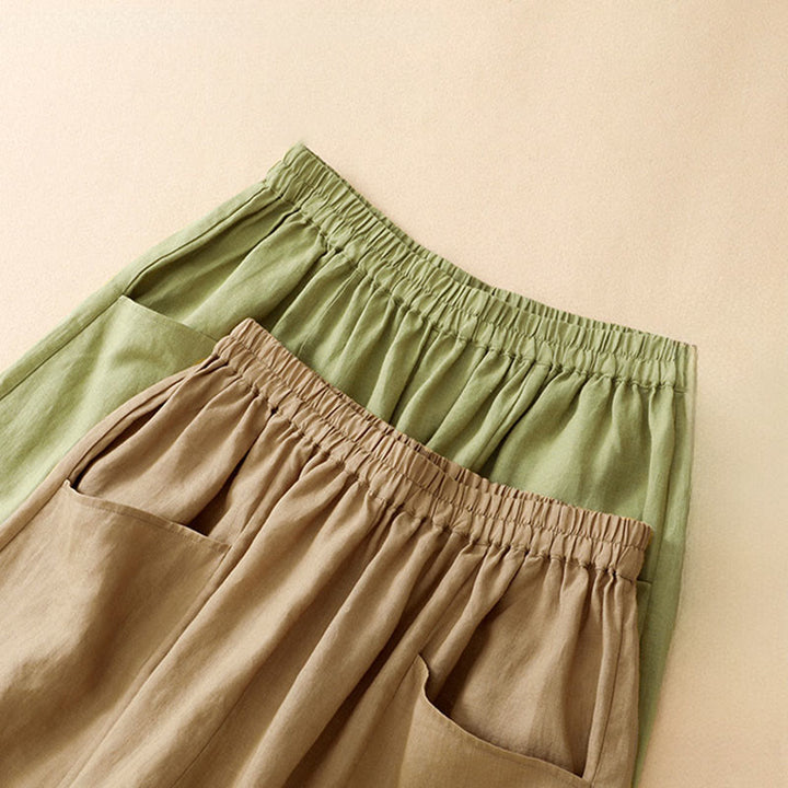 Buddha Stones Pantalones cortos casuales de verano con cintura elástica, color liso, para mujer, de pierna ancha y con bolsillos. - image 17