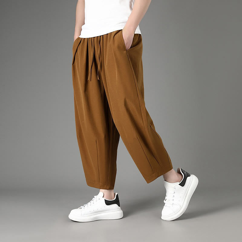 Buddha Stones Pantalones capri lisos de verano informales minimalistas con cordón ajustable para hombre, estilo harem con bolsillos. - Perú - US/UK/AU46, EU56 (5XL) - image 0