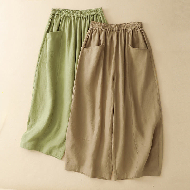 Buddha Stones Pantalones cortos casuales de verano con cintura elástica, color liso, para mujer, de pierna ancha y con bolsillos. - image 15