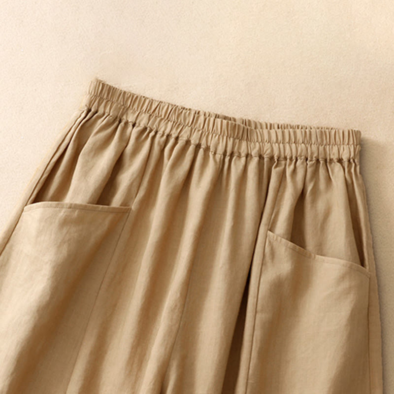 Buddha Stones Pantalones cortos casuales de verano con cintura elástica, color liso, para mujer, de pierna ancha y con bolsillos. - image 2