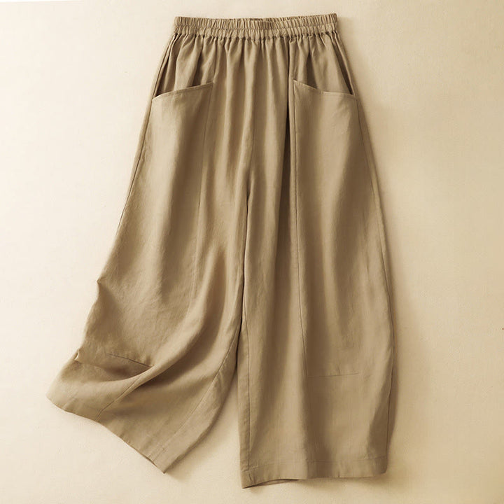 Buddha Stones Pantalones cortos casuales de verano con cintura elástica, color liso, para mujer, de pierna ancha y con bolsillos. - Broncearse - US12, UK/AU16, EU44 (2XL) - image 0
