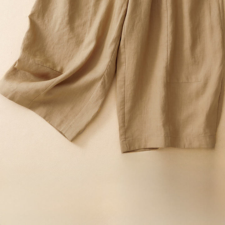 Buddha Stones Pantalones cortos casuales de verano con cintura elástica, color liso, para mujer, de pierna ancha y con bolsillos. - image 7