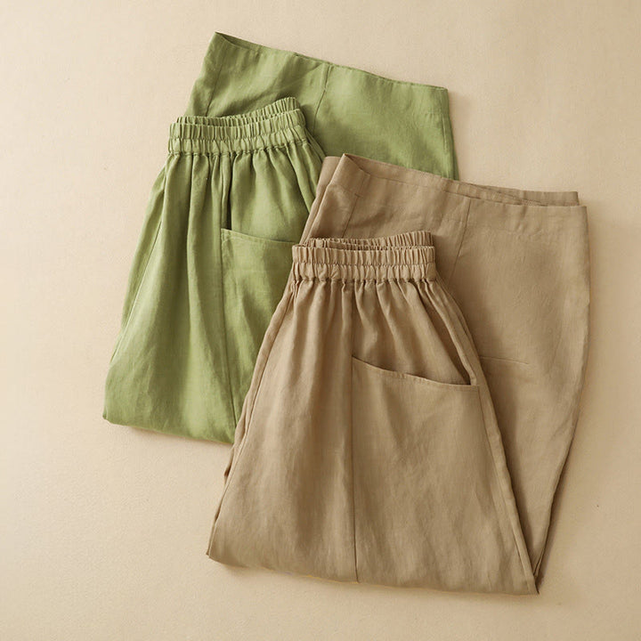Buddha Stones Pantalones cortos casuales de verano con cintura elástica, color liso, para mujer, de pierna ancha y con bolsillos. - image 16