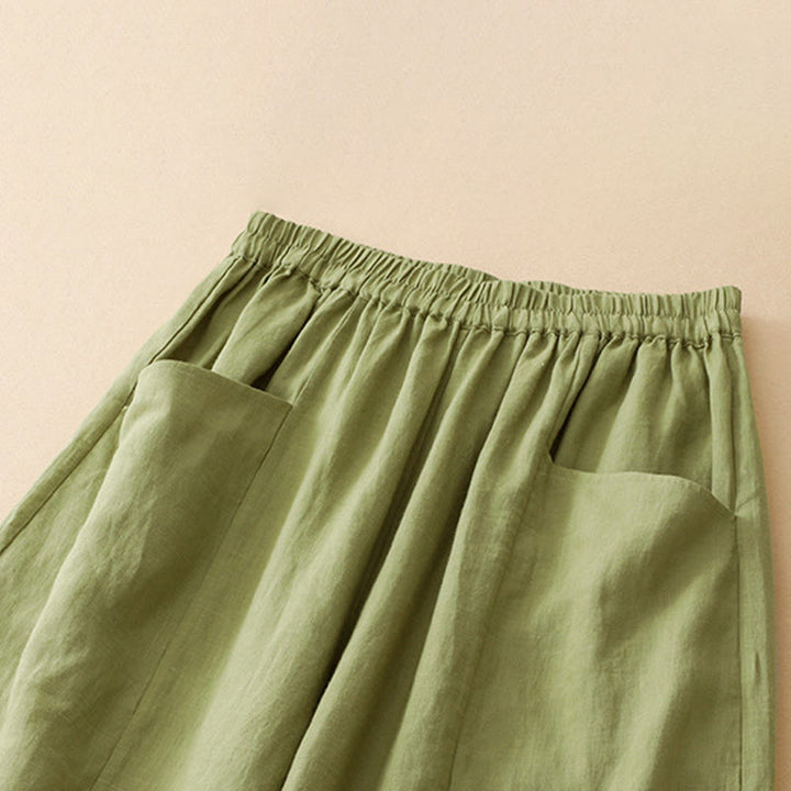 Buddha Stones Pantalones cortos casuales de verano con cintura elástica, color liso, para mujer, de pierna ancha y con bolsillos. - image 11
