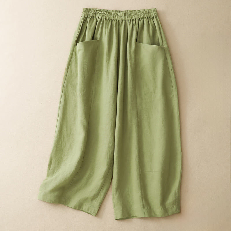 Buddha Stones Pantalones cortos casuales de verano con cintura elástica, color liso, para mujer, de pierna ancha y con bolsillos. - Verde claro - US12, UK/AU16, EU44 (2XL) - image 10
