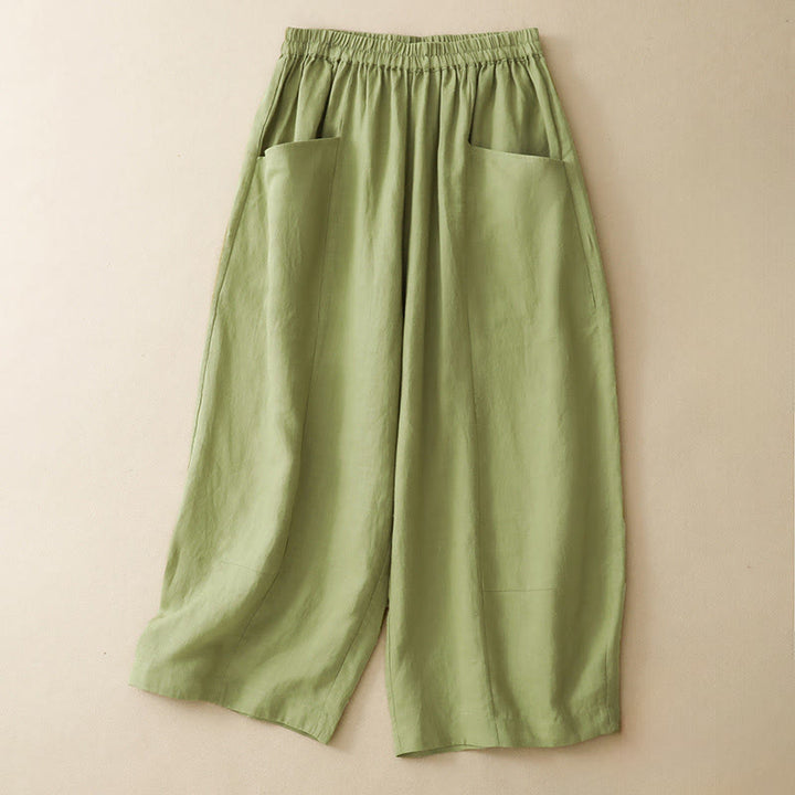 Buddha Stones Pantalones cortos casuales de verano con cintura elástica, color liso, para mujer, de pierna ancha y con bolsillos. - Verde claro - US12, UK/AU16, EU44 (2XL) - image 10