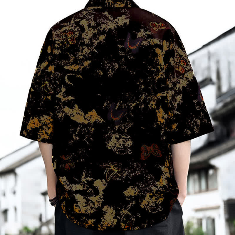 Buddha Stones Camisetas de manga corta para hombre con cuello en V y estampado floral estilo Tang, ideales para el verano. - image 7