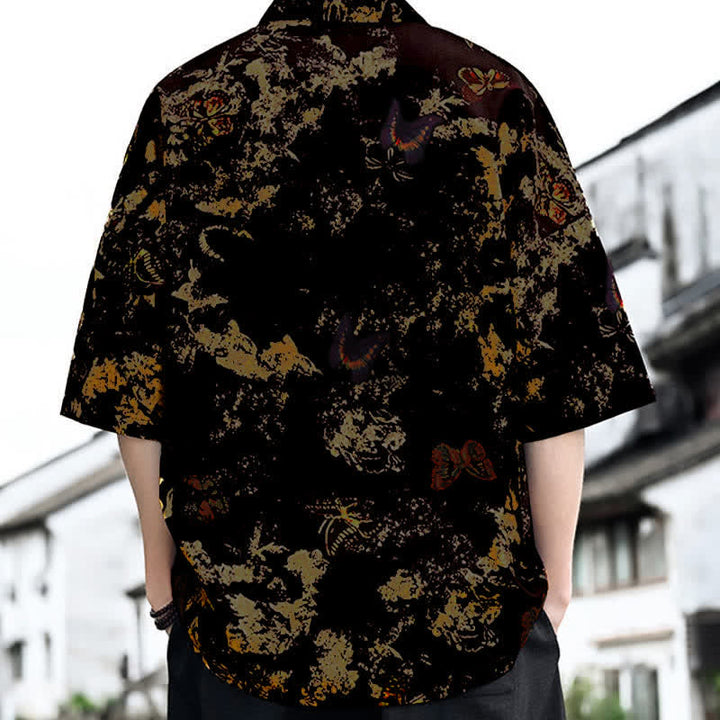 Buddha Stones Camisetas de manga corta para hombre con cuello en V y estampado floral estilo Tang, ideales para el verano. - image 7