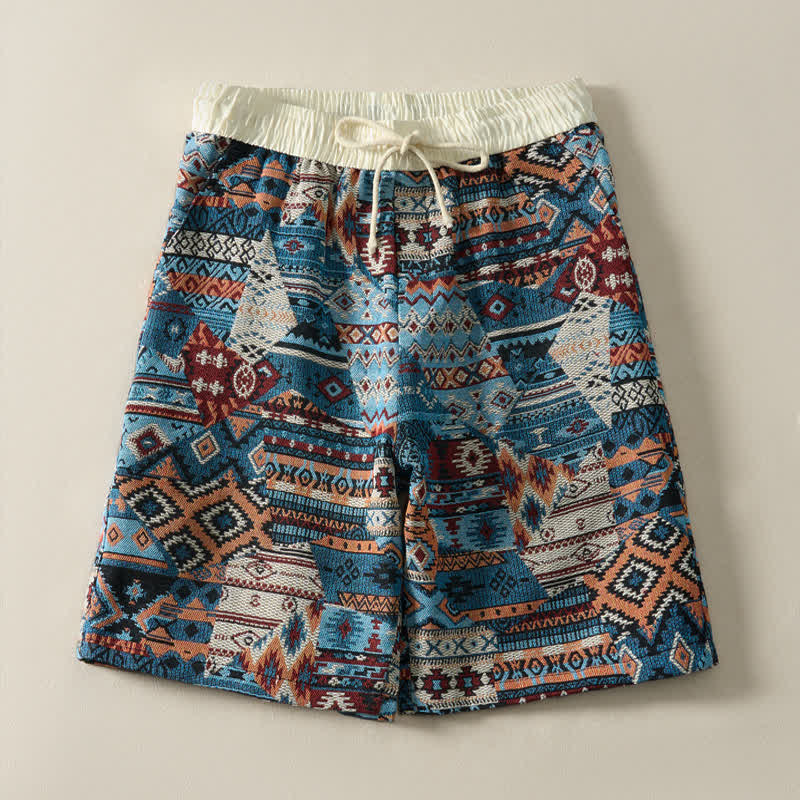 Pantalones cortos de hombre con estampado geométrico, estilo bohemio, con cordón ajustable y bolsillos, estampado Buddha Stones, ideales para el verano. - image 1
